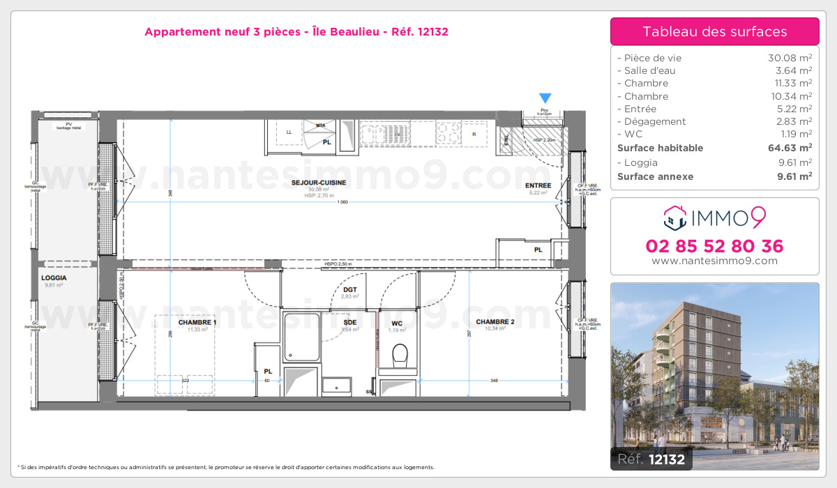Plan et surfaces, Programme neuf Nantes : Île Beaulieu Référence n° 12132