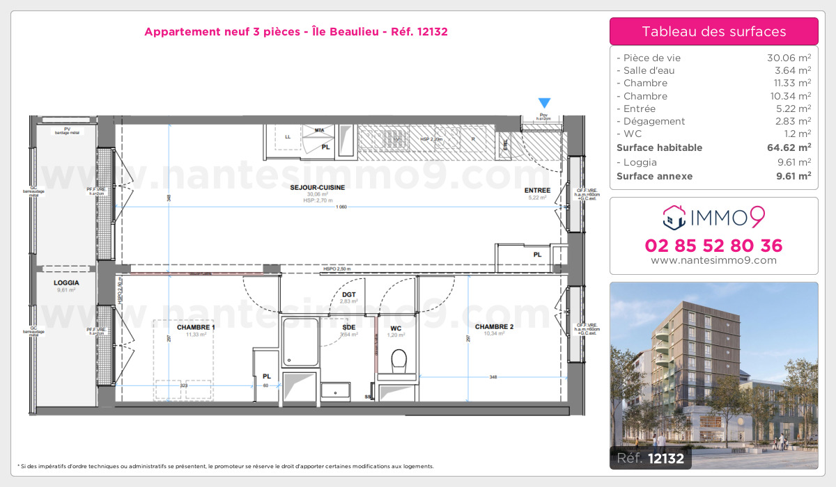 Plan et surfaces, Programme neuf Nantes : Île Beaulieu Référence n° 12132
