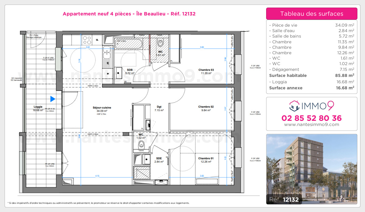 Plan et surfaces, Programme neuf Nantes : Île Beaulieu Référence n° 12132