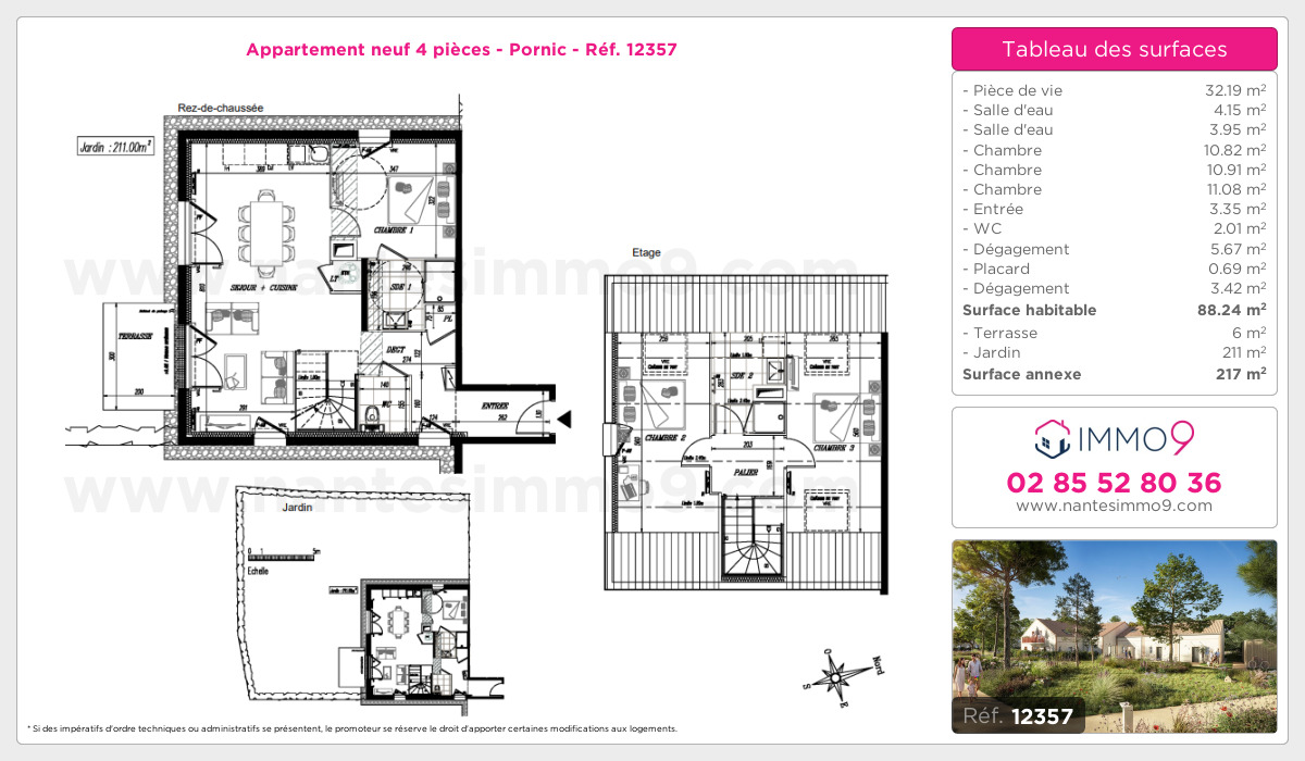 Plan et surfaces, Programme neuf Pornic Référence n° 12357