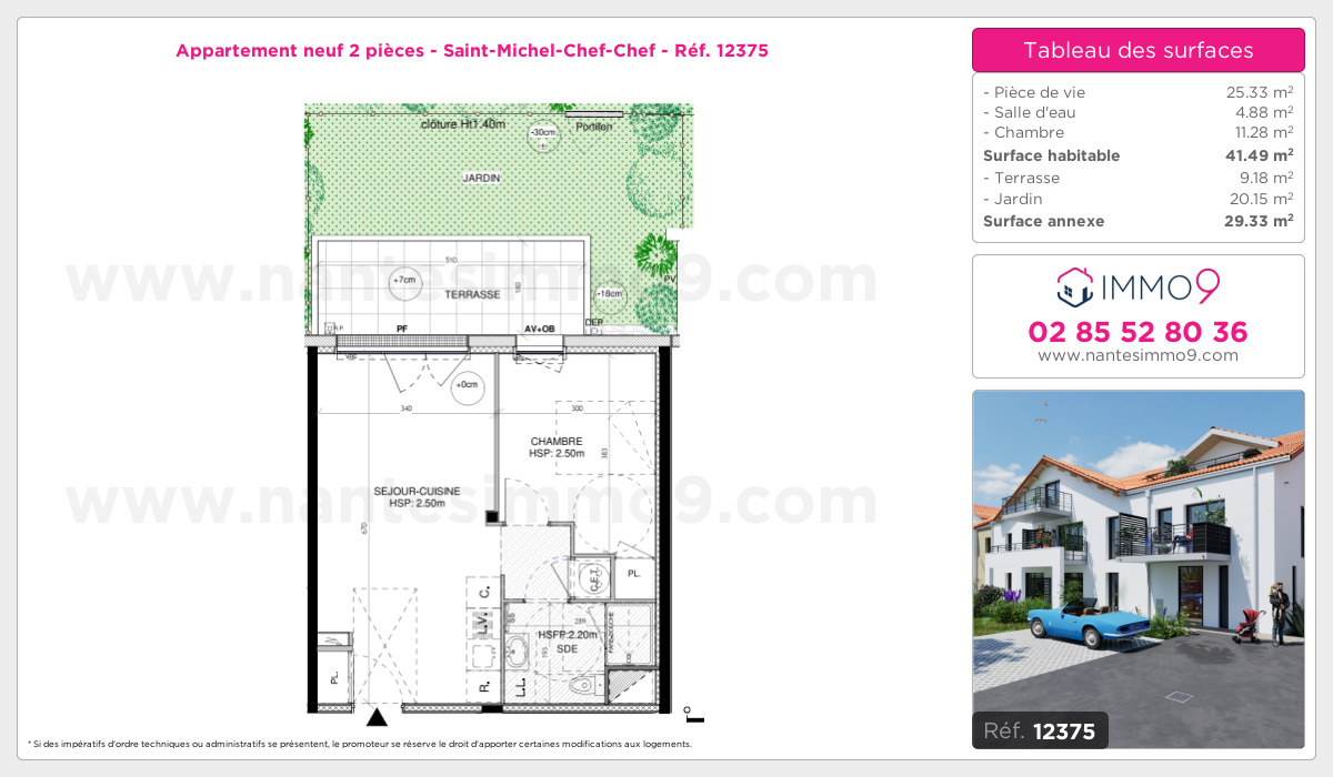 Plan et surfaces, Programme neuf Saint-Michel-Chef-Chef Référence n° 12375