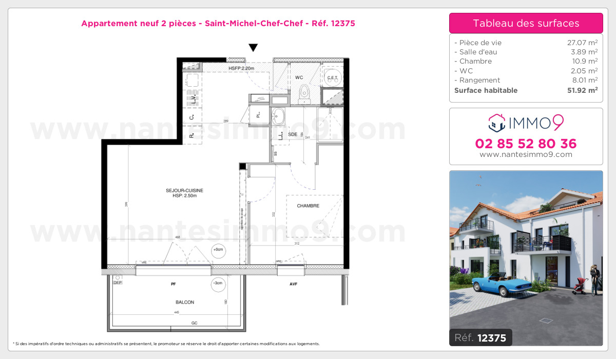 Plan et surfaces, Programme neuf Saint-Michel-Chef-Chef Référence n° 12375