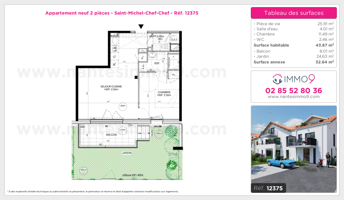 Plan et surfaces, Programme neuf Saint-Michel-Chef-Chef Référence n° 12375
