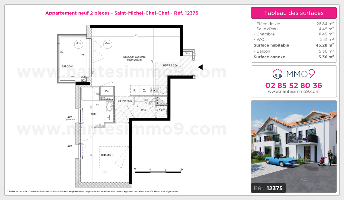 Plan et surfaces, Programme neuf Saint-Michel-Chef-Chef Référence n° 12375