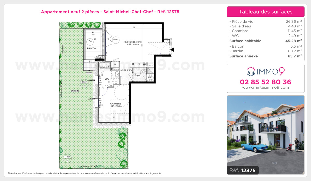 Plan et surfaces, Programme neuf Saint-Michel-Chef-Chef Référence n° 12375