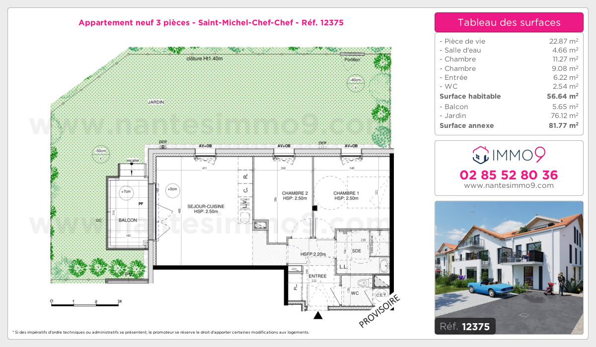 Plan et surfaces, Programme neuf Saint-Michel-Chef-Chef Référence n° 12375