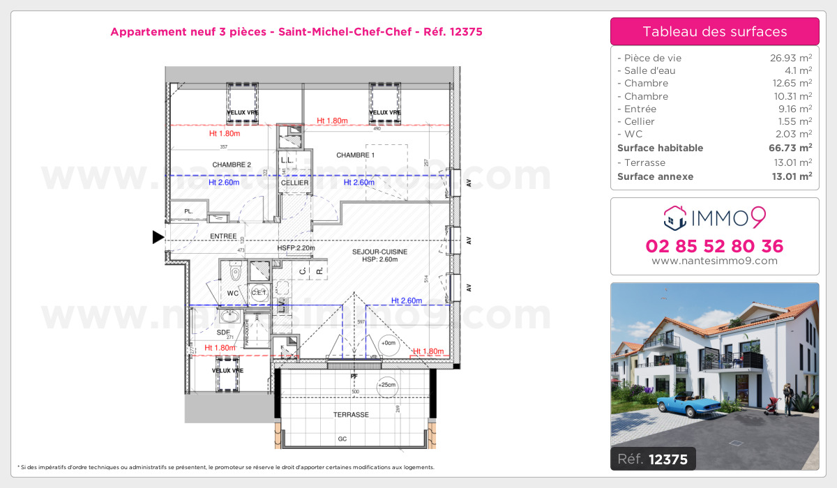 Plan et surfaces, Programme neuf Saint-Michel-Chef-Chef Référence n° 12375
