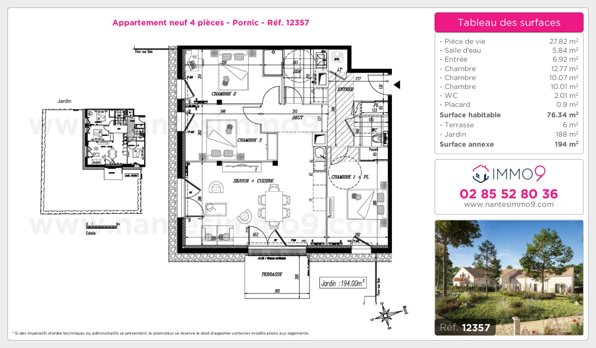 Plan et surfaces, Programme neuf Pornic Référence n° 12357