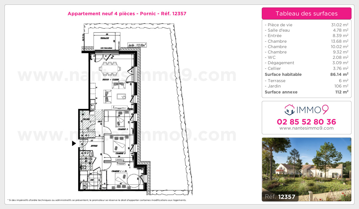Plan et surfaces, Programme neuf Pornic Référence n° 12357