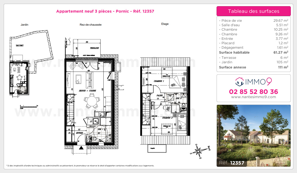 Plan et surfaces, Programme neuf Pornic Référence n° 12357