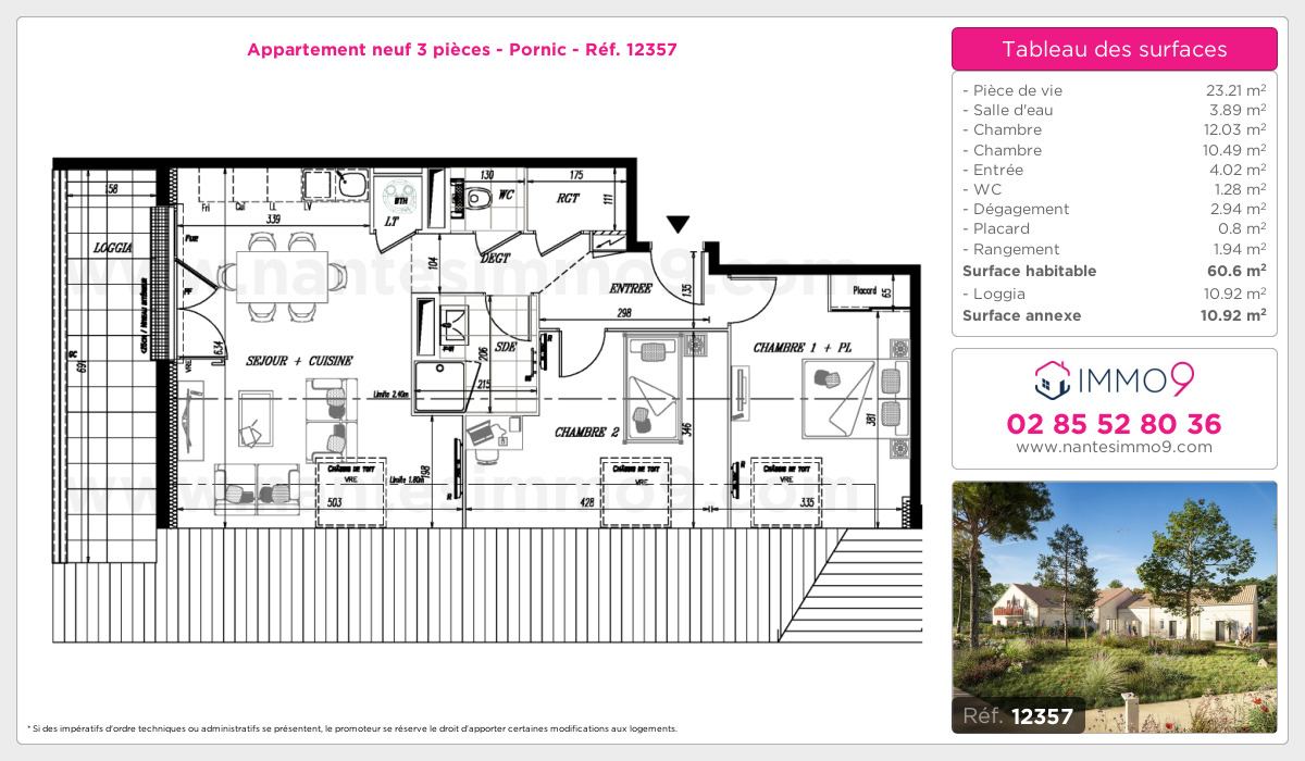 Plan et surfaces, Programme neuf Pornic Référence n° 12357