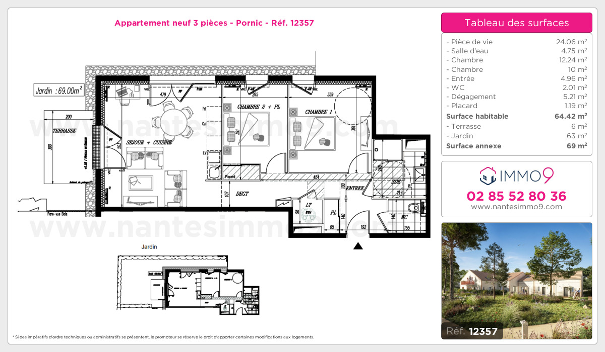 Plan et surfaces, Programme neuf Pornic Référence n° 12357