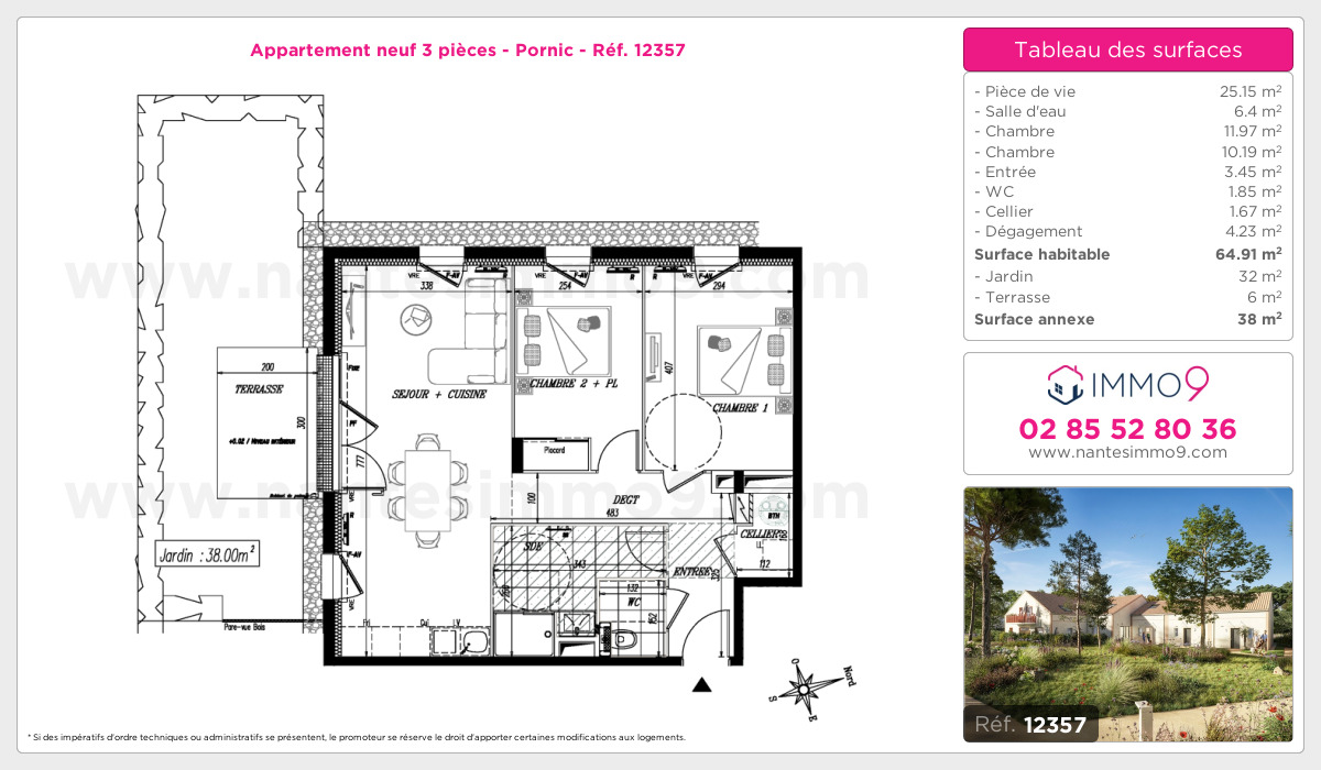 Plan et surfaces, Programme neuf Pornic Référence n° 12357