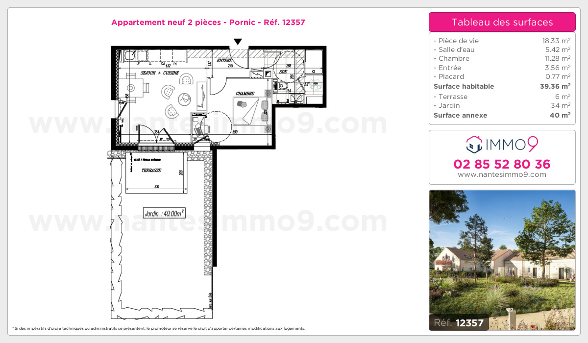 Plan et surfaces, Programme neuf Pornic Référence n° 12357