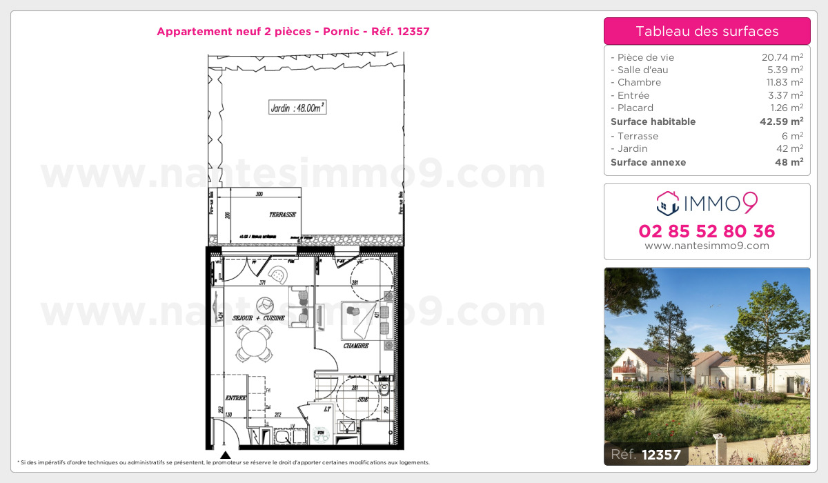 Plan et surfaces, Programme neuf Pornic Référence n° 12357