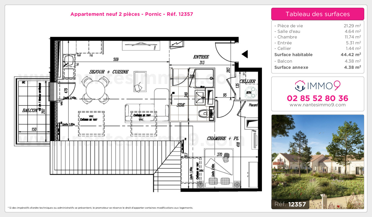Plan et surfaces, Programme neuf Pornic Référence n° 12357