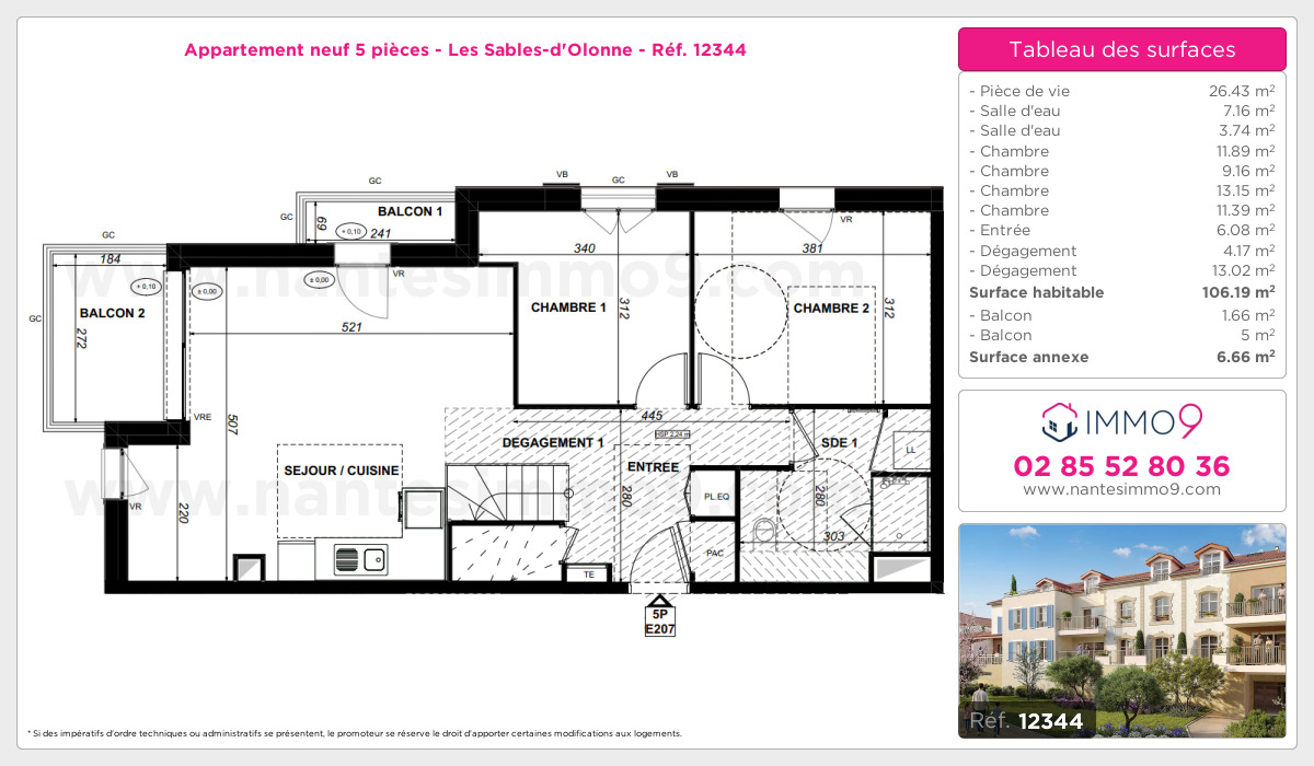 Plan et surfaces, Programme neuf Sables-d'Olonne Référence n° 12344