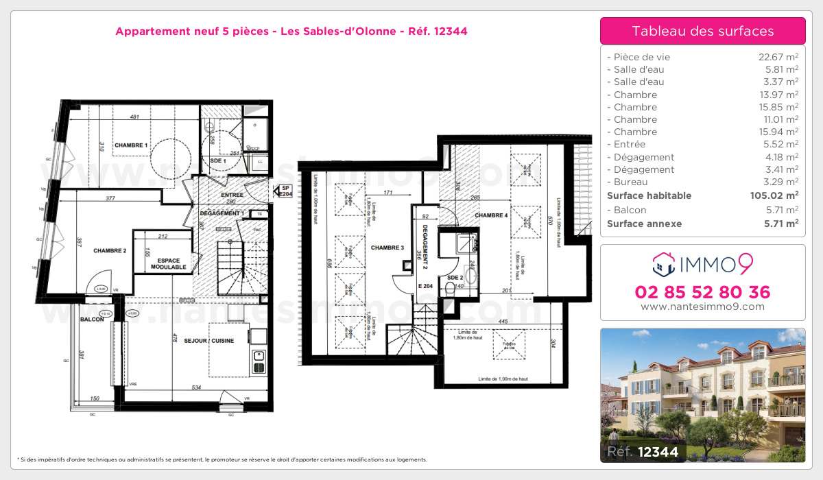 Plan et surfaces, Programme neuf Sables-d'Olonne Référence n° 12344