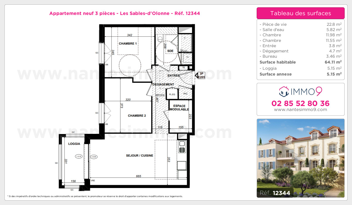 Plan et surfaces, Programme neuf Sables-d'Olonne Référence n° 12344