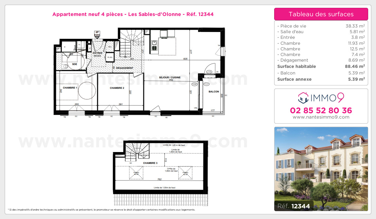 Plan et surfaces, Programme neuf Sables-d'Olonne Référence n° 12344