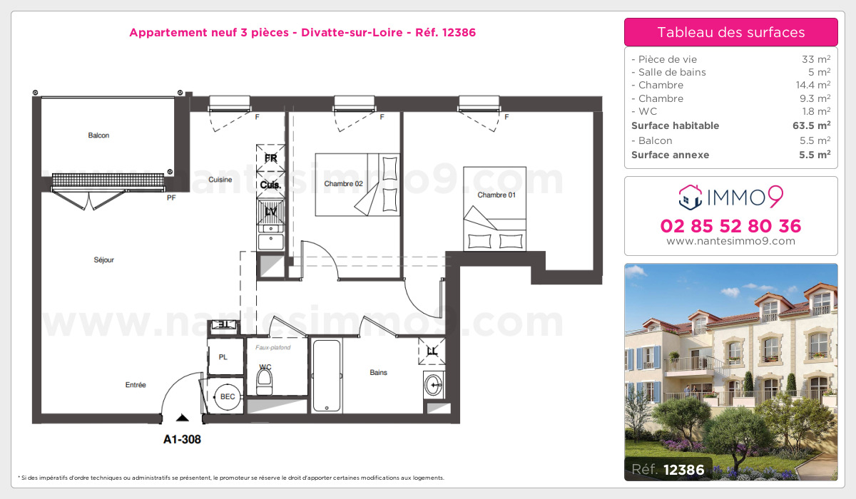 Plan et surfaces, Programme neuf Divatte-sur-Loire Référence n° 12386