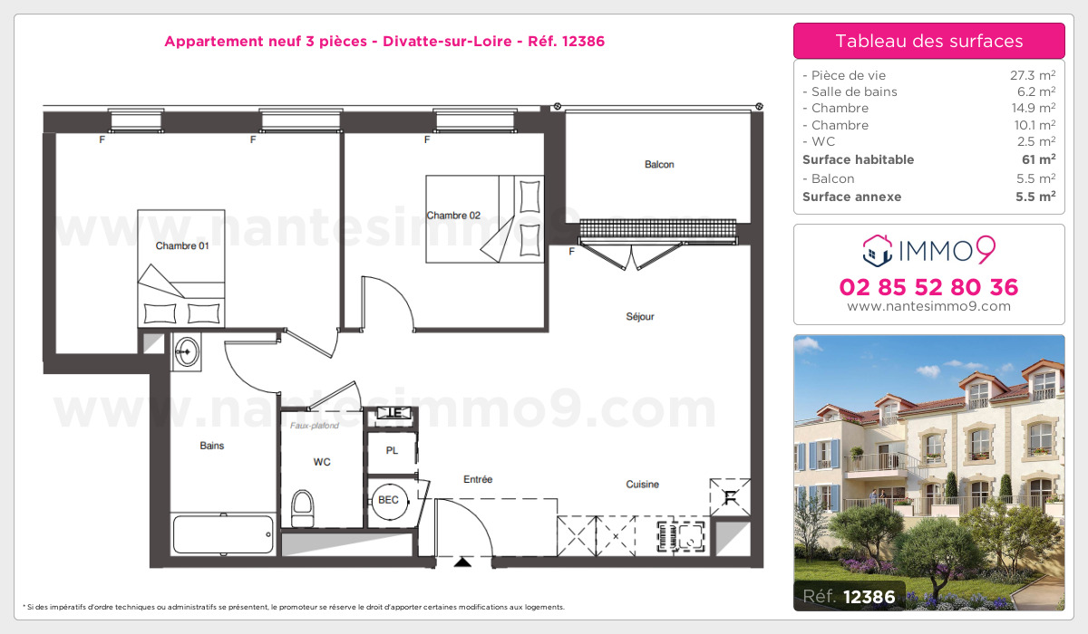 Plan et surfaces, Programme neuf Divatte-sur-Loire Référence n° 12386