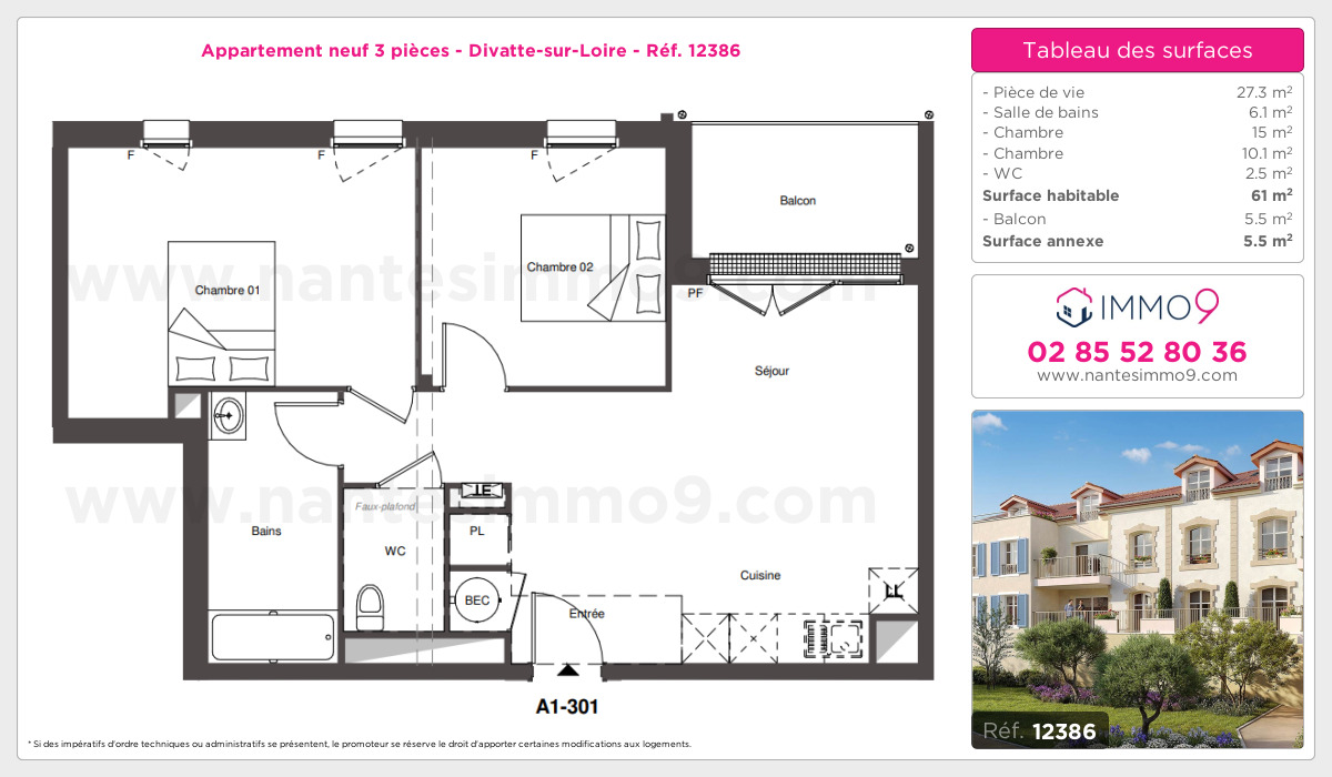 Plan et surfaces, Programme neuf Divatte-sur-Loire Référence n° 12386