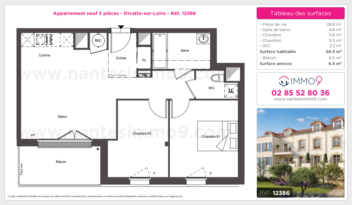 Plan et surfaces, Programme neuf Divatte-sur-Loire Référence n° 12386