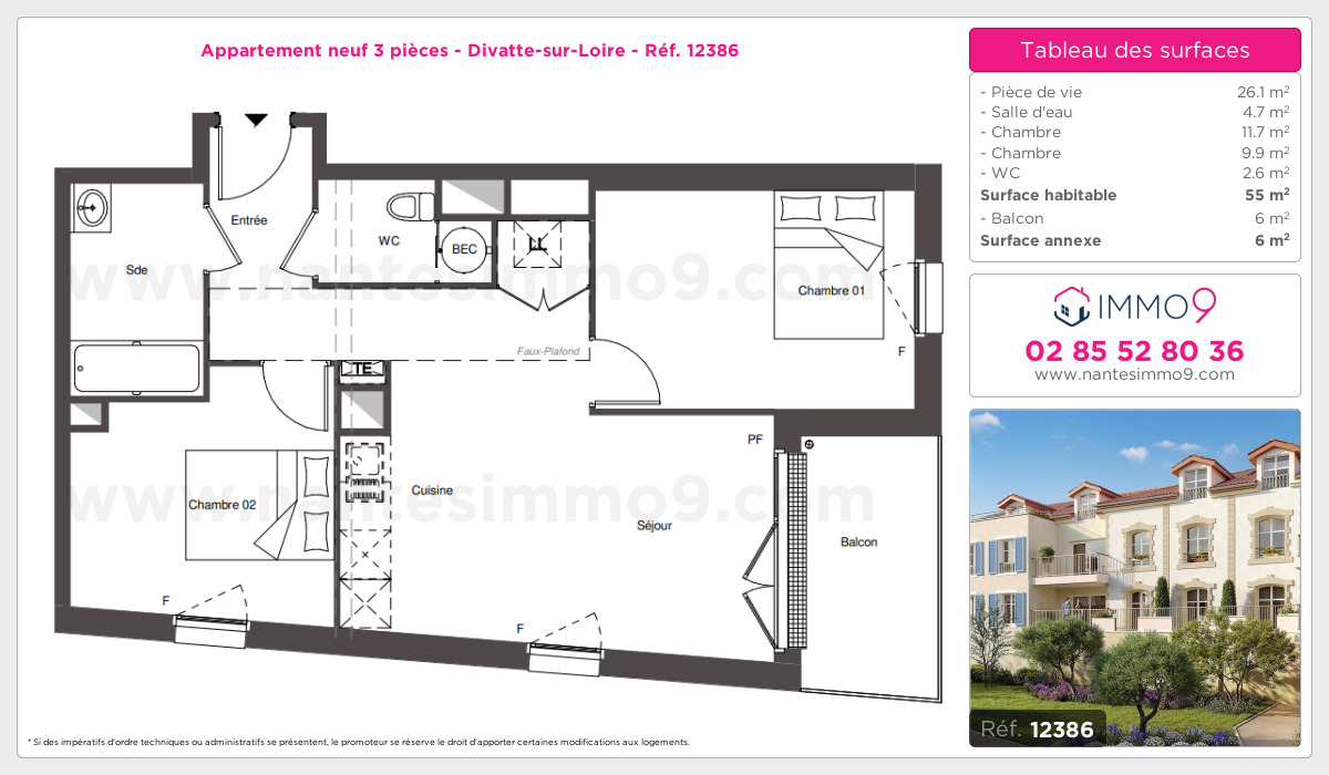 Plan et surfaces, Programme neuf Divatte-sur-Loire Référence n° 12386