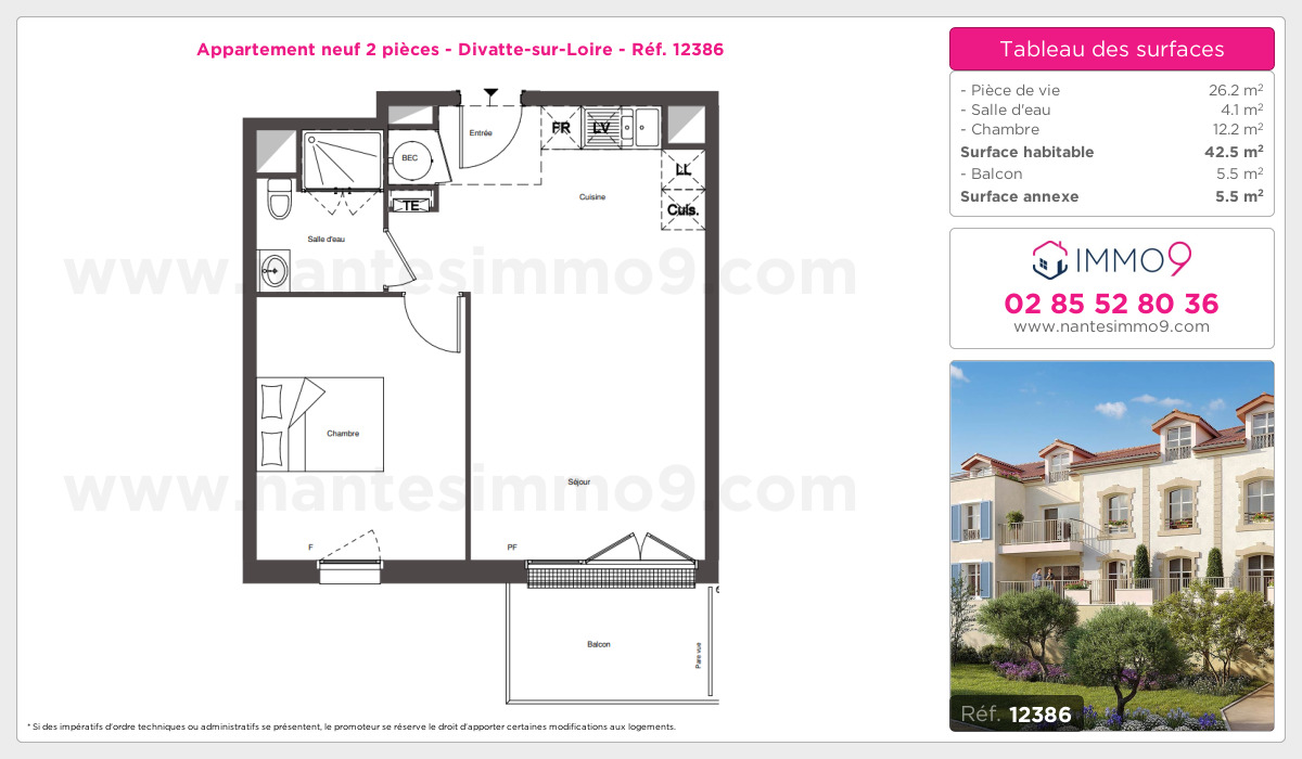 Plan et surfaces, Programme neuf Divatte-sur-Loire Référence n° 12386