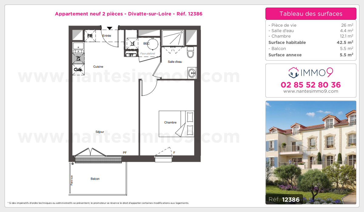 Plan et surfaces, Programme neuf Divatte-sur-Loire Référence n° 12386