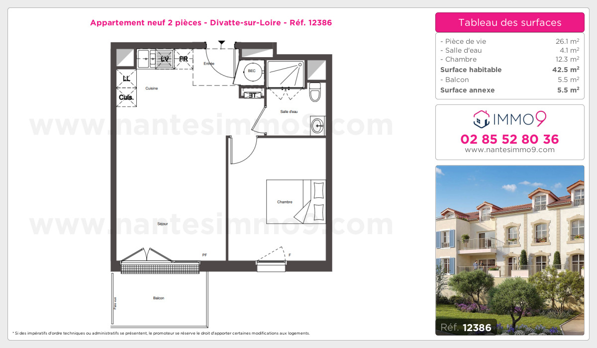 Plan et surfaces, Programme neuf Divatte-sur-Loire Référence n° 12386