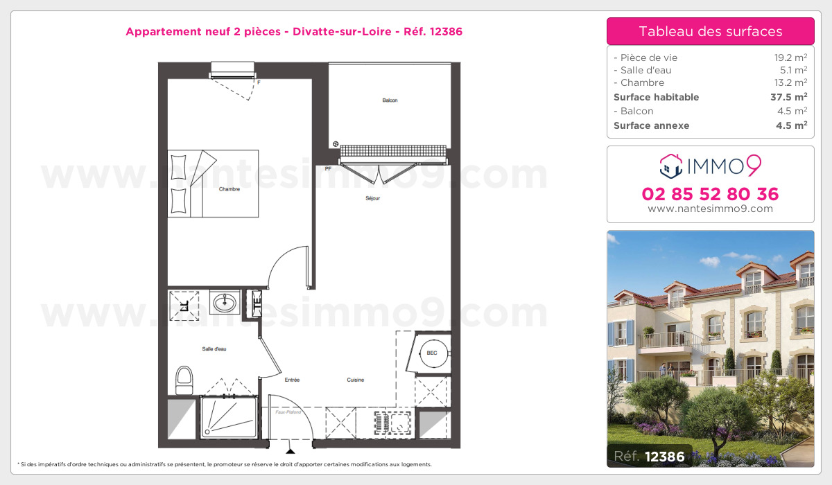 Plan et surfaces, Programme neuf Divatte-sur-Loire Référence n° 12386