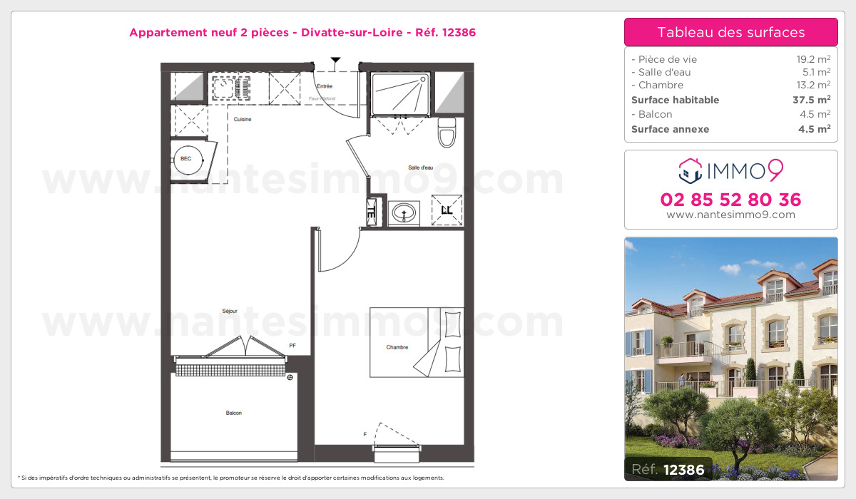 Plan et surfaces, Programme neuf Divatte-sur-Loire Référence n° 12386