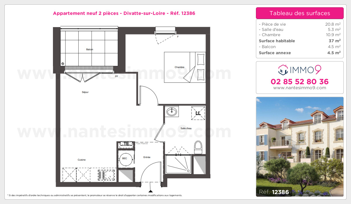 Plan et surfaces, Programme neuf Divatte-sur-Loire Référence n° 12386