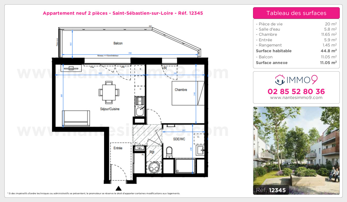 Plan et surfaces, Programme neuf Saint-Sébastien-sur-Loire Référence n° 12345