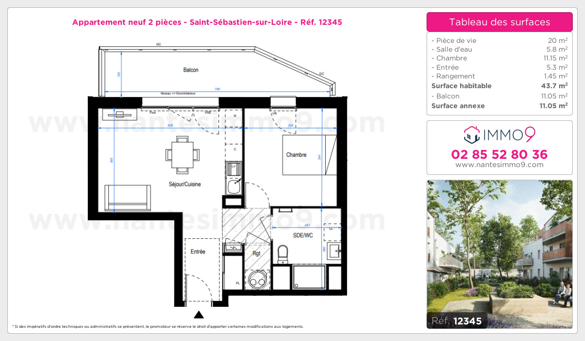 Plan et surfaces, Programme neuf Saint-Sébastien-sur-Loire Référence n° 12345