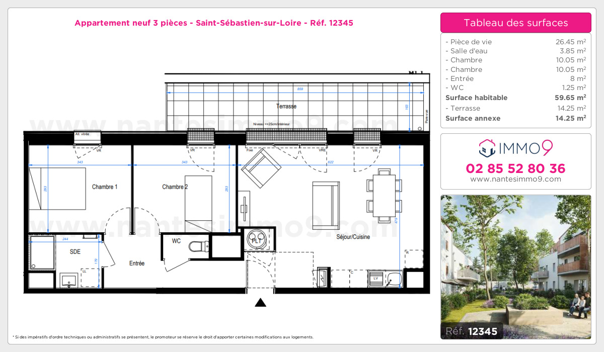 Plan et surfaces, Programme neuf Saint-Sébastien-sur-Loire Référence n° 12345