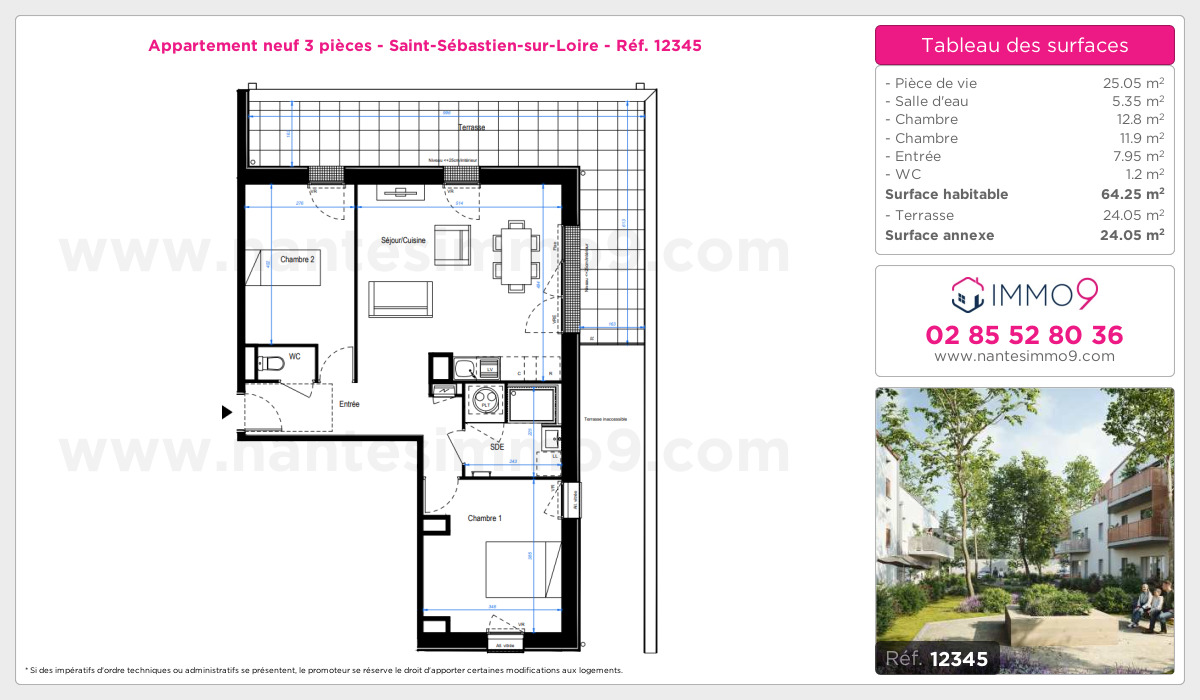 Plan et surfaces, Programme neuf Saint-Sébastien-sur-Loire Référence n° 12345