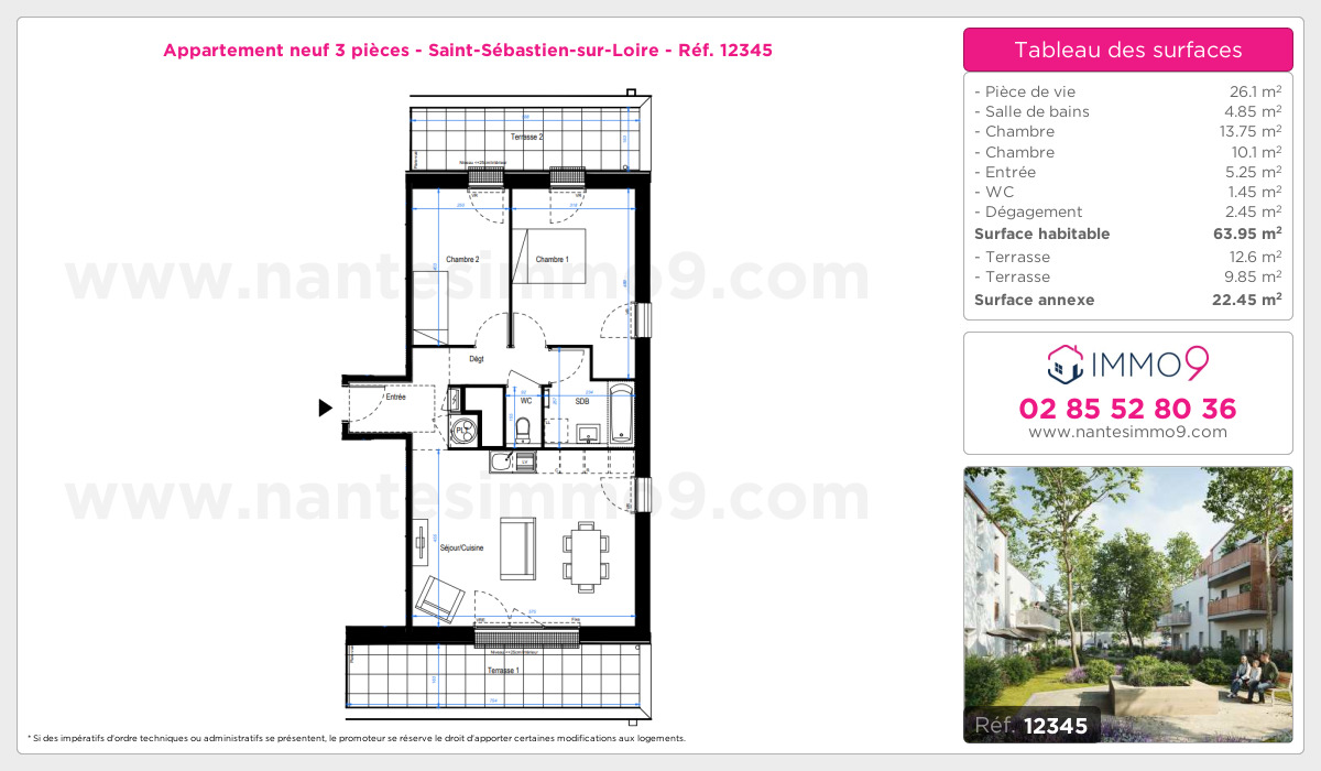 Plan et surfaces, Programme neuf Saint-Sébastien-sur-Loire Référence n° 12345