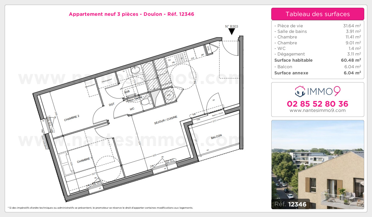 Plan et surfaces, Programme neuf Nantes : Doulon Référence n° 12346