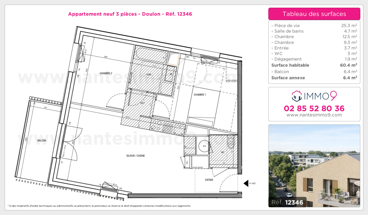 Plan et surfaces, Programme neuf Nantes : Doulon Référence n° 12346