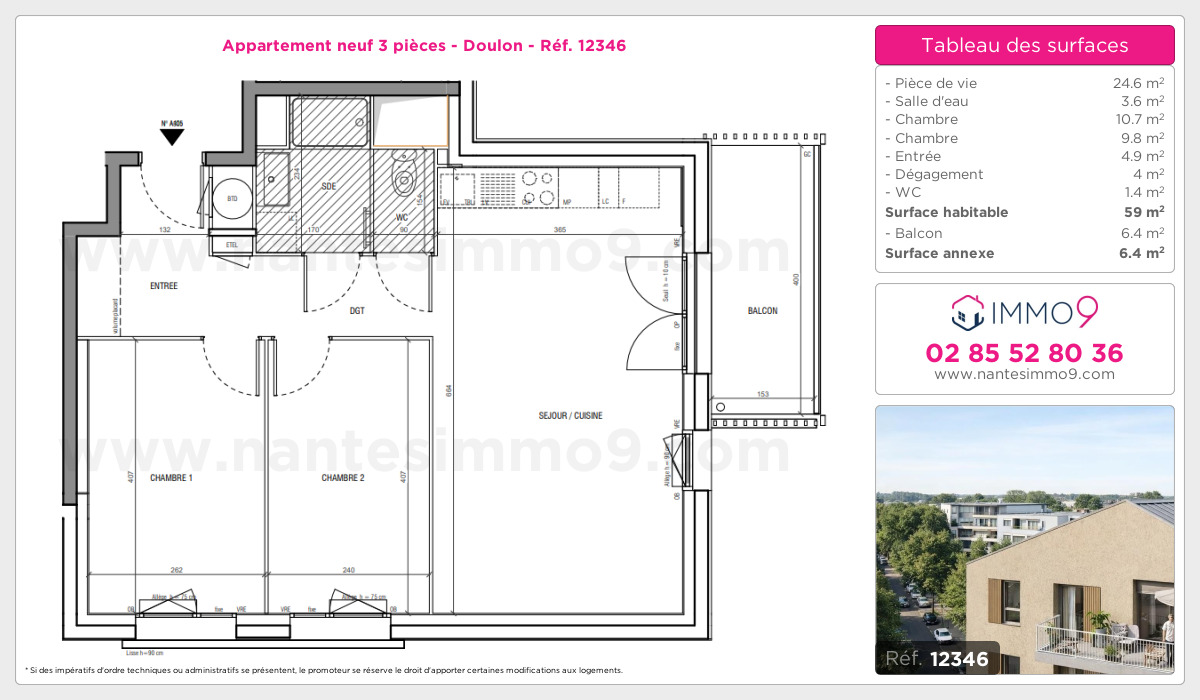 Plan et surfaces, Programme neuf Nantes : Doulon Référence n° 12346
