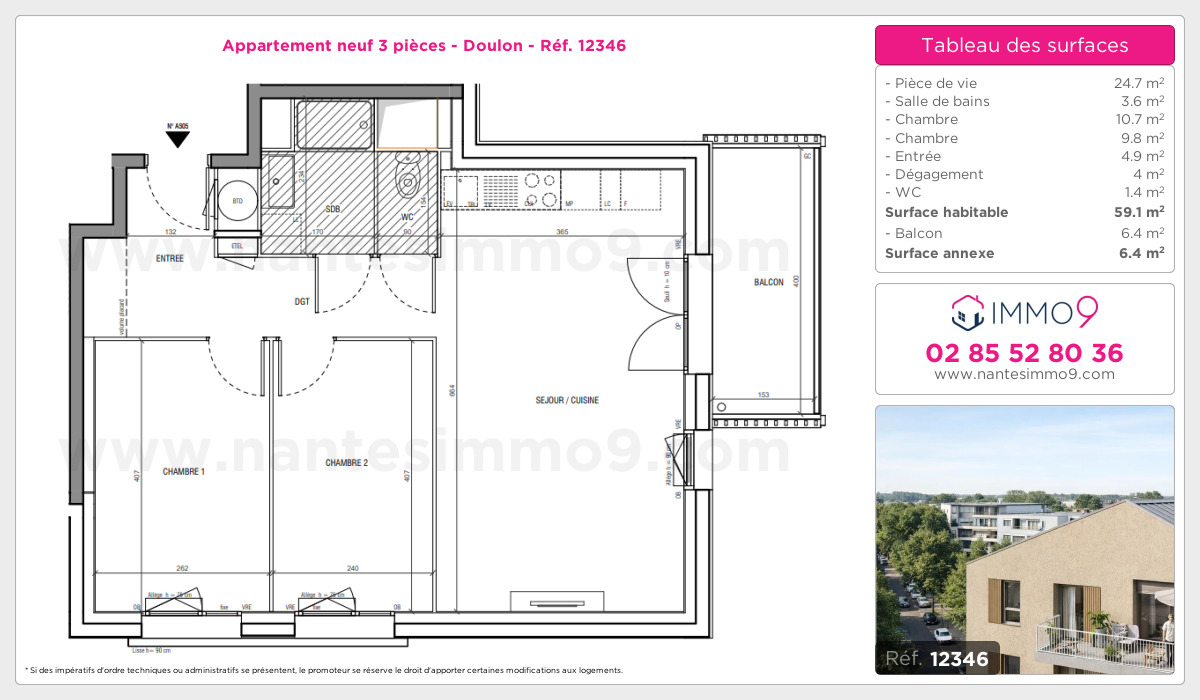 Plan et surfaces, Programme neuf Nantes : Doulon Référence n° 12346