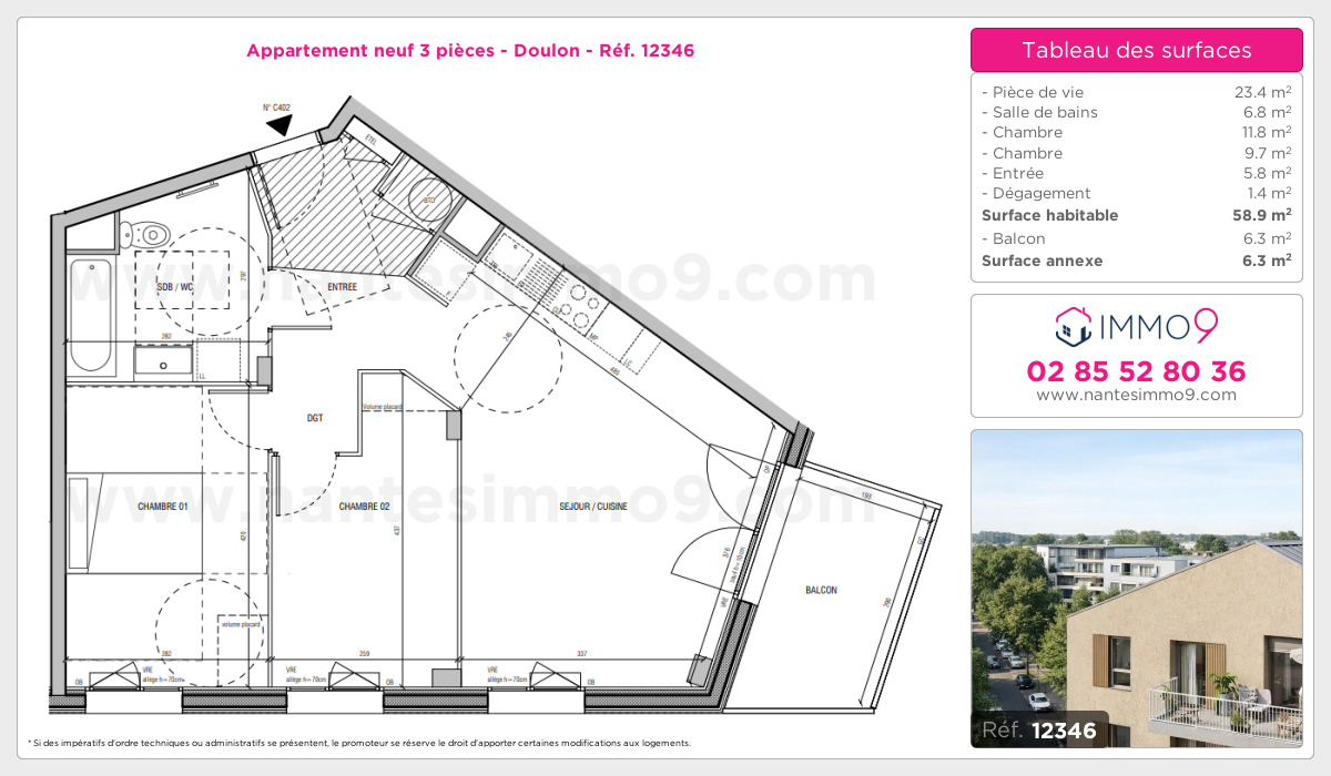 Plan et surfaces, Programme neuf Nantes : Doulon Référence n° 12346