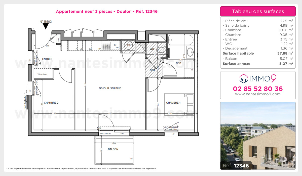 Plan et surfaces, Programme neuf Nantes : Doulon Référence n° 12346