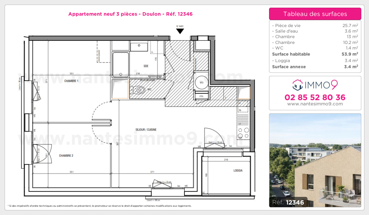 Plan et surfaces, Programme neuf Nantes : Doulon Référence n° 12346