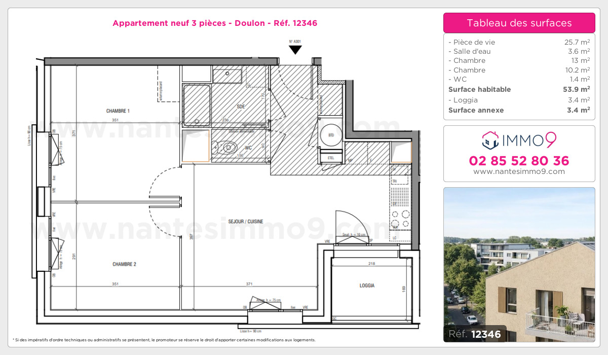 Plan et surfaces, Programme neuf Nantes : Doulon Référence n° 12346