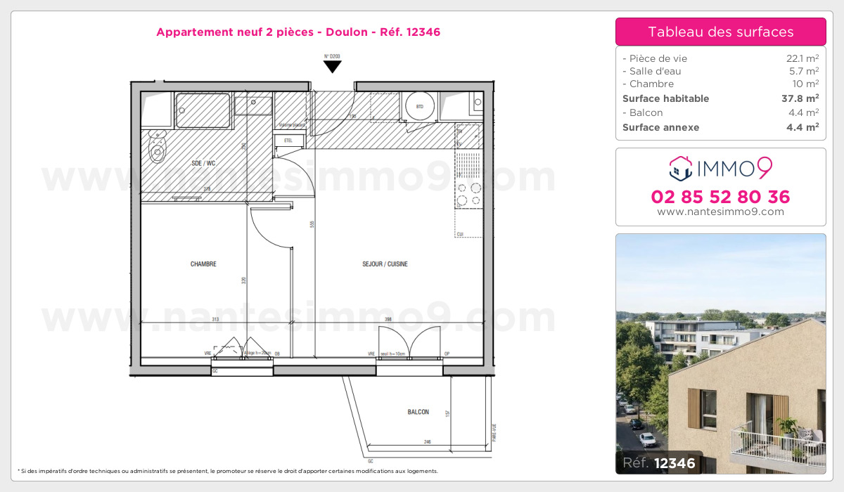 Plan et surfaces, Programme neuf Nantes : Doulon Référence n° 12346