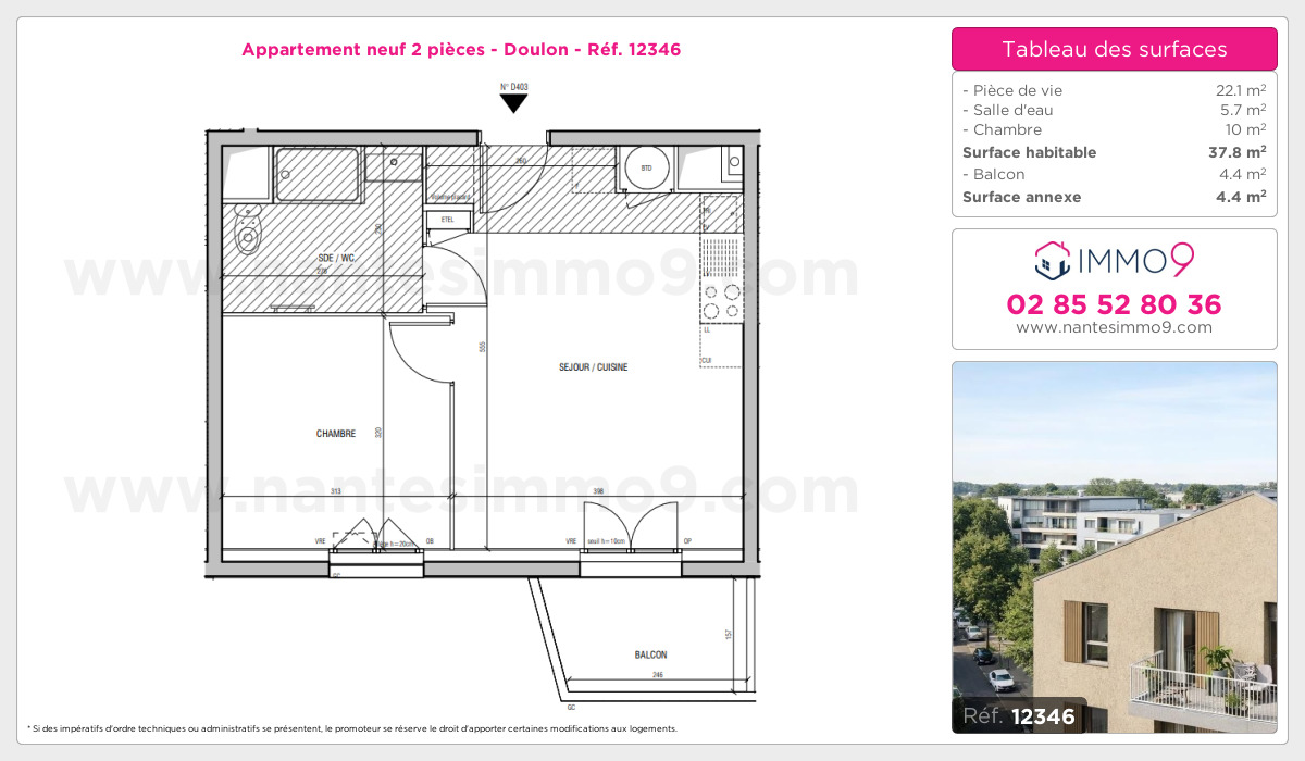 Plan et surfaces, Programme neuf Nantes : Doulon Référence n° 12346